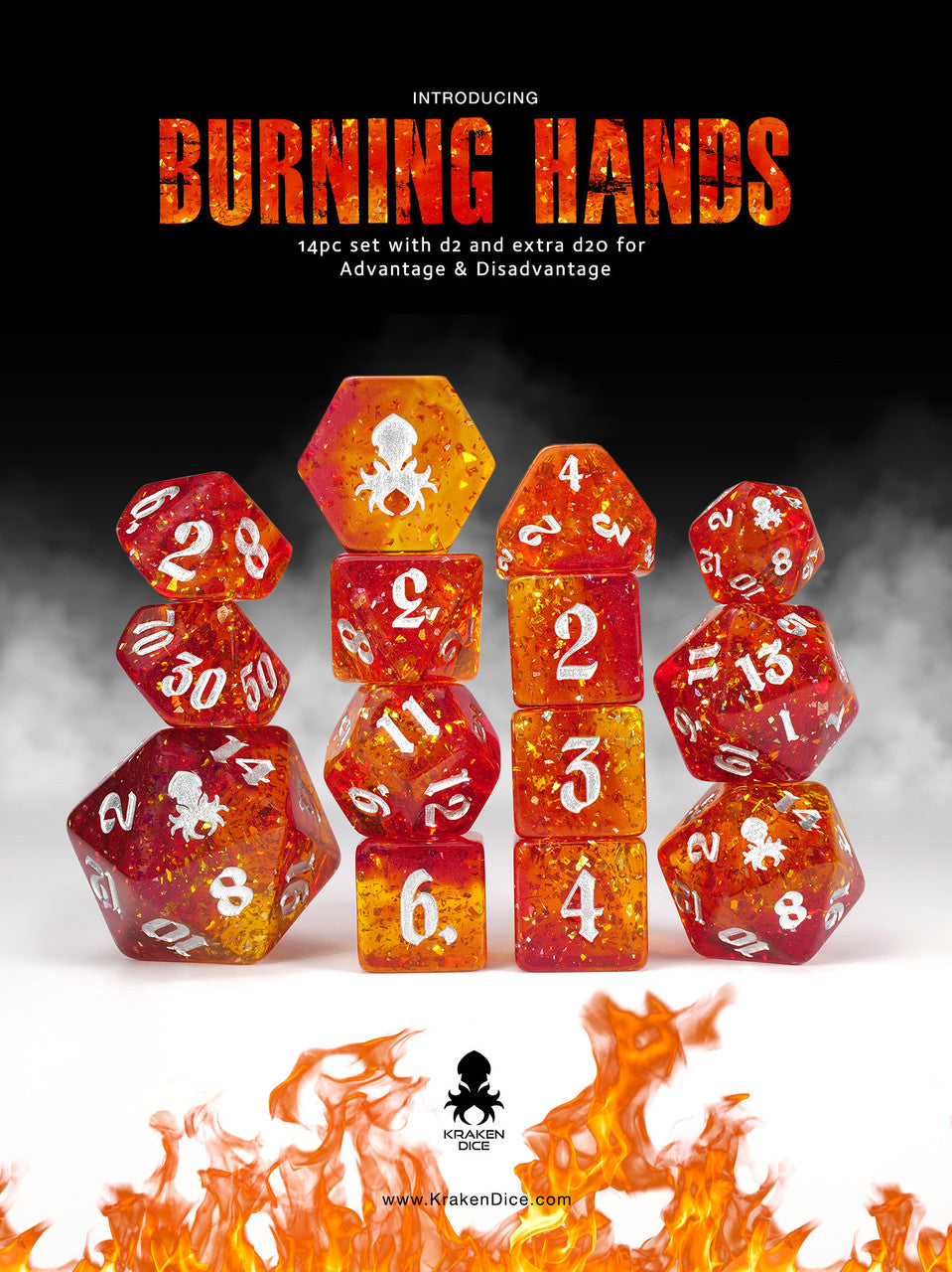 Burning Hands Holo Foil 14pc TTRPG Dice Set